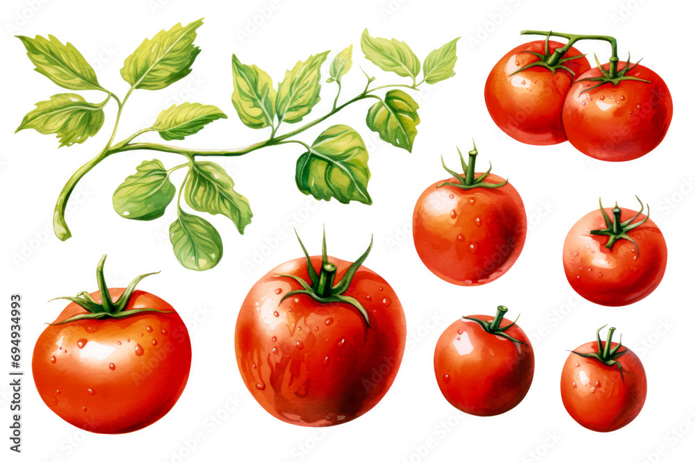 Fototapeta premium Wholesome Watercolor Tomato Treasures on White Background