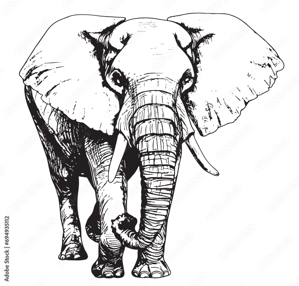 Big elephant walking hand drawn sketch Vector