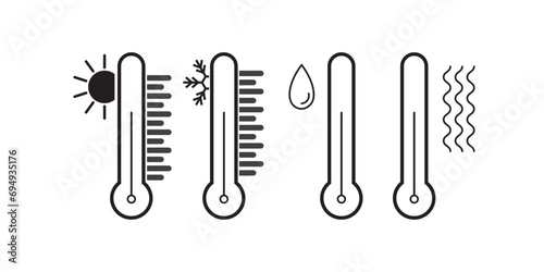 Set Thermometer icon flat design.