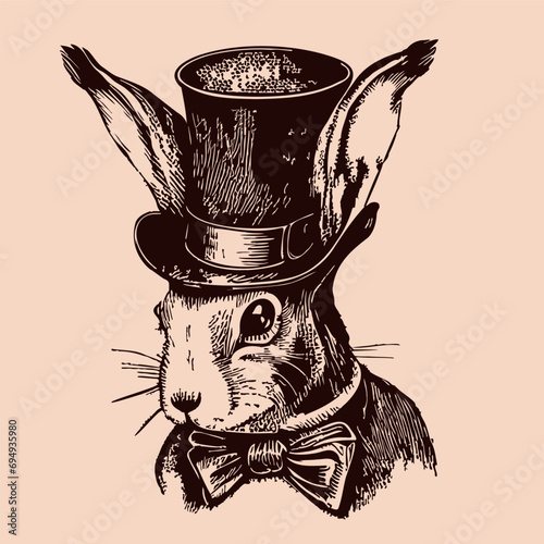 Rabbit head in top hat sketch drawn in doodle style vector illustration circus
