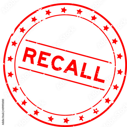 Grunge red recall word round rubber seal stamp on white background