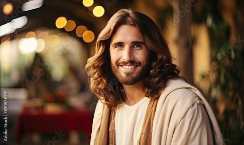 A Happy Jesus Christ with Flowing Locks and a Beaming Smile