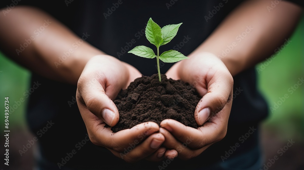 Hands holding soil and plants on black background. Young plant in hand, Ecology concept, showing growth concept. Hands holding soil and plants on black background. Young plant in hand, Ecology concept, showing growth concept.