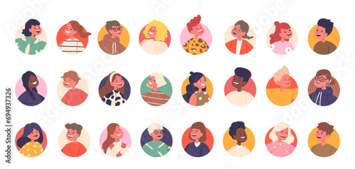 Joyful Children Avatars With Radiant Smiles, Sparkling Eyes, Vibrant Outfits Radiate Happiness, Vector Set