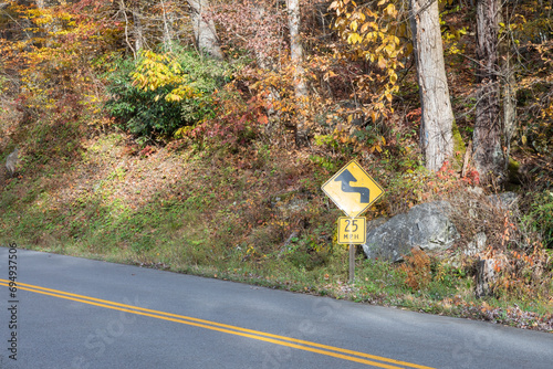 Yellow Road Warning Sign photo