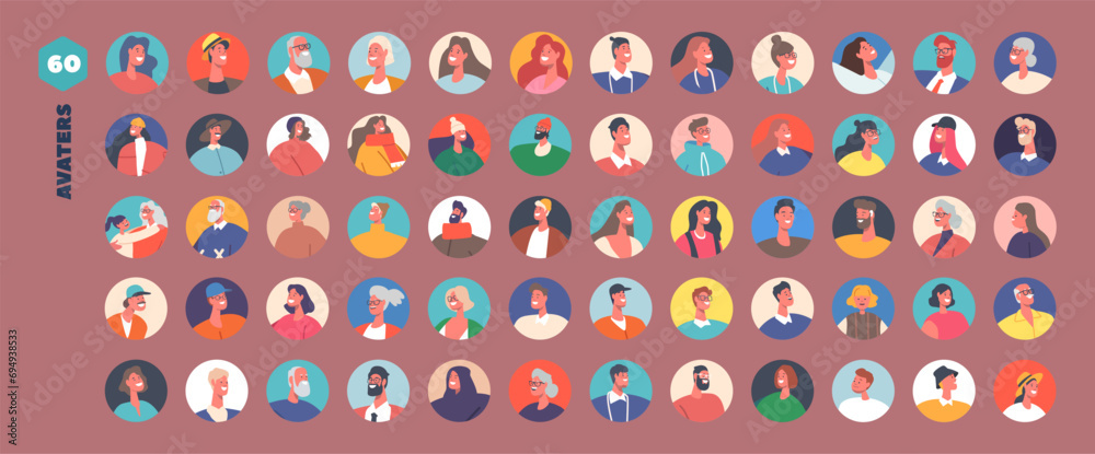 Set of People Avatars, Male and Female Characters with Different ...
