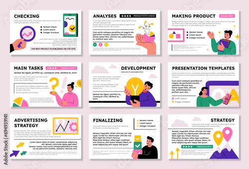 Presentation slide. Portfolio design template. Corporate report. Business cover for book or advertising. Analytics diagram. Project development. Web or power point. Vector banners set