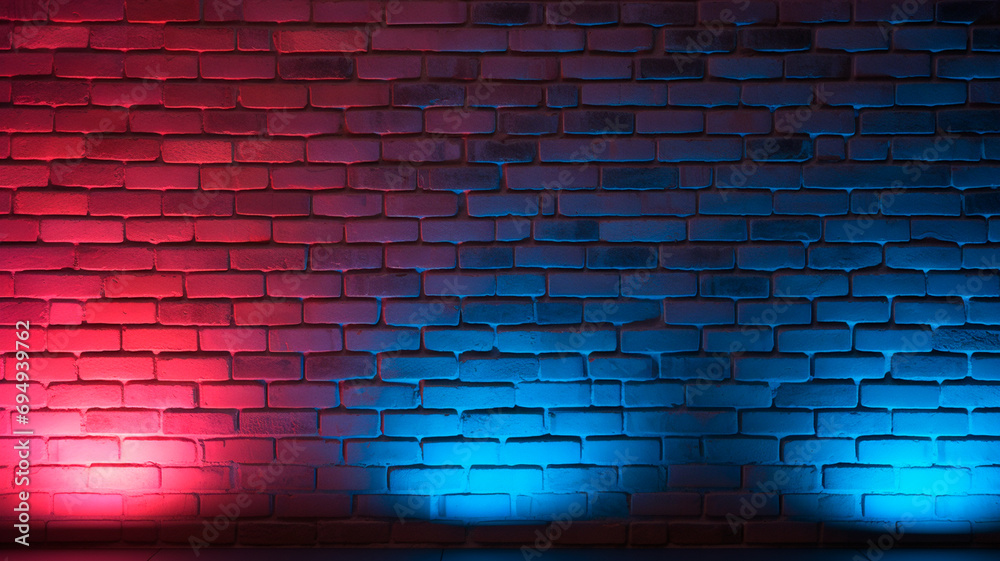 blue neon brick wall with a neon light