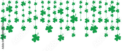 Lucky leaf clover vector, border for Irish Patricks day background. Green shamrock leaves, wavy divider isolated on transparent background, vector illustration photo