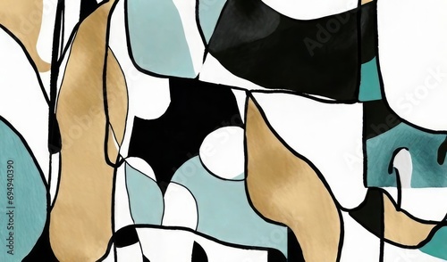 Modern graffiti illustration art. brown, white, turquoise and black shapes. Modern wavy lines, Generative AI photo