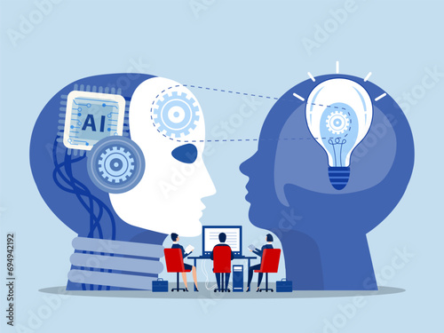 AI Artificial Intelligence or processing chip into human brain with Light bulb  development  innovation concept vector