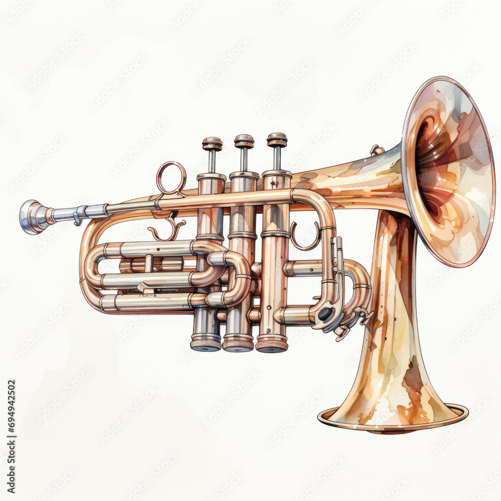 Naklejka premium watercolor Trumpet clipart, Generative Ai