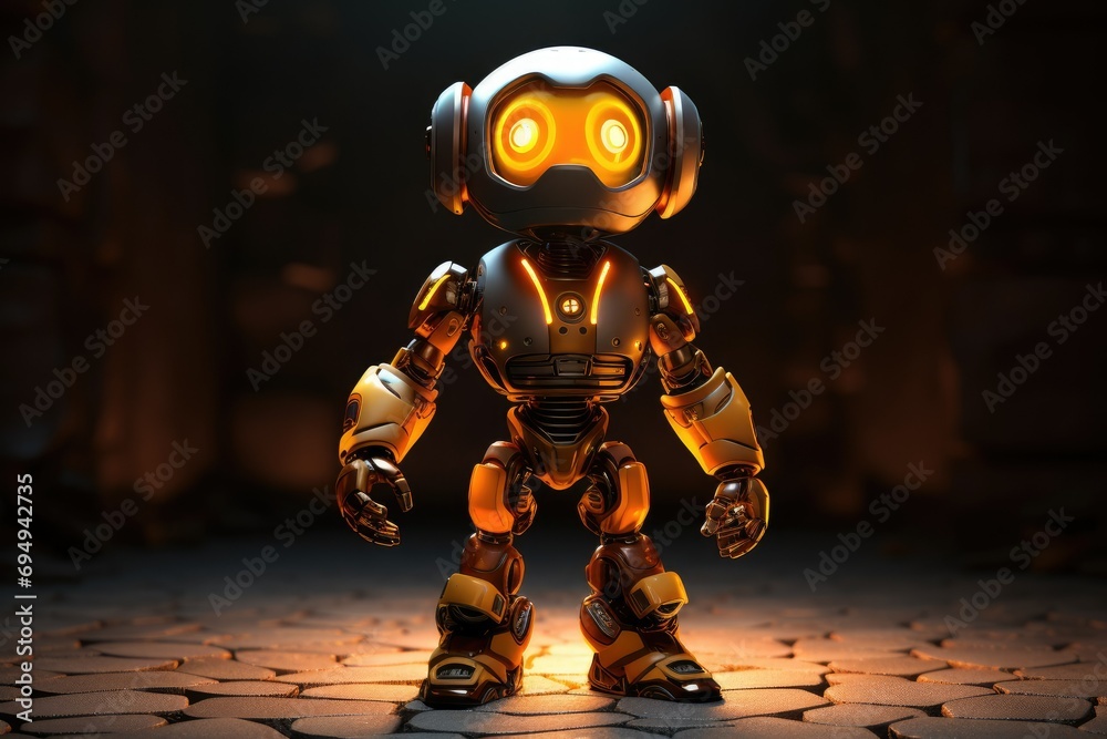 Modern futuristic baby robot with glowing eyes Ai generated Modern futuristic baby robot with glowing eyes Ai generated