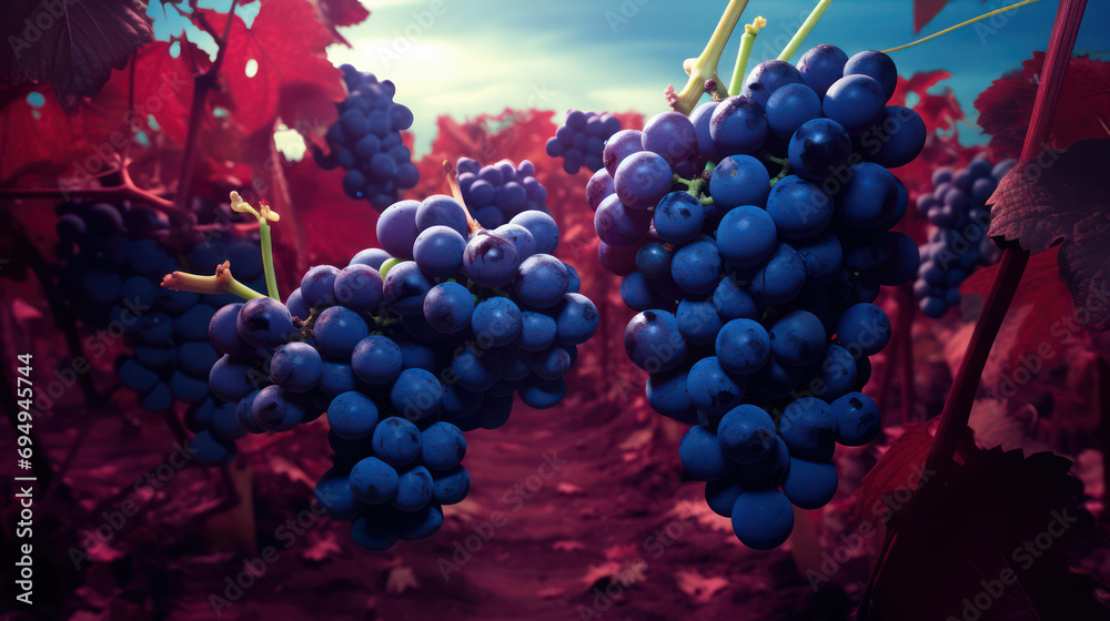 Fototapeta premium Agriculture bunch grapes green vineyard harvest winery ripe plant fruit vine wine background