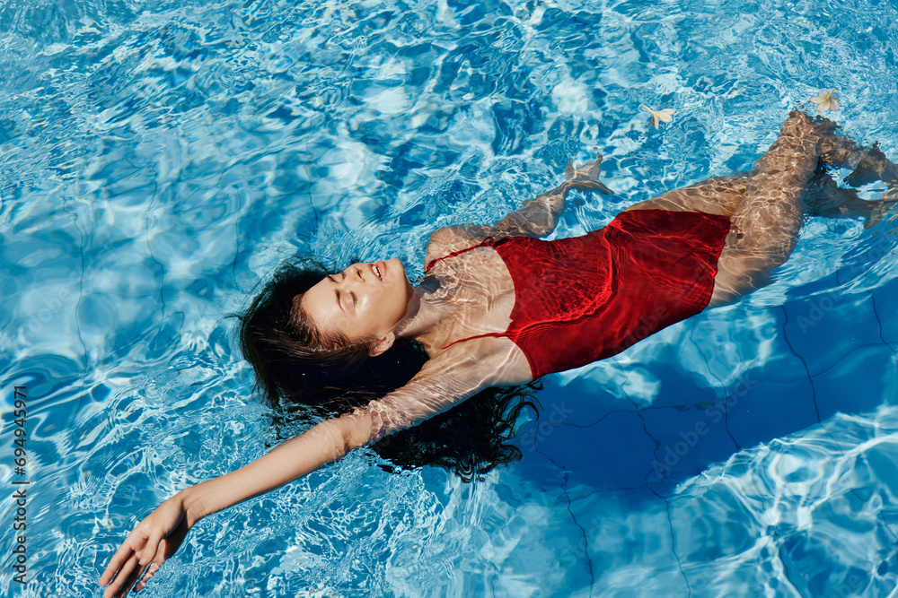 Female woman summer water blue pool