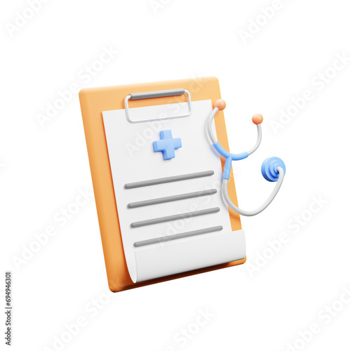 medical report 3d icon or doctor report 3d icon or medical prescription 3d icon