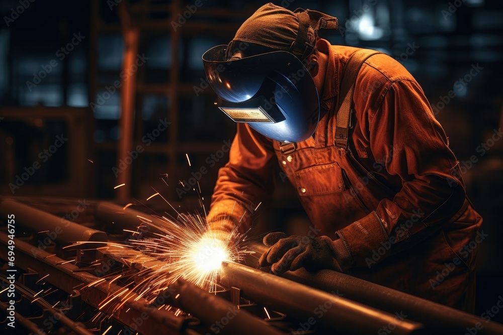 welder is welding metal, Building welder in a safety helmet welding a steel structure at a construction site Ai generated welder is welding metal, Building welder in a safety helmet welding a steel structure at a construction site Ai generated