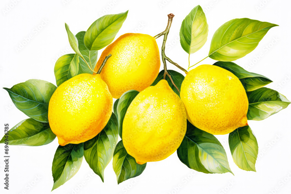 Exquisite Watercolor Lemon Array on White Background 