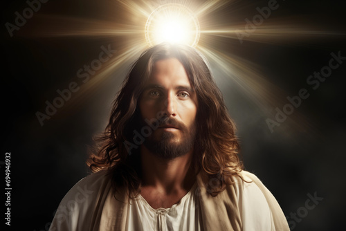 portrait of Jesus with glowing halo chakra around head