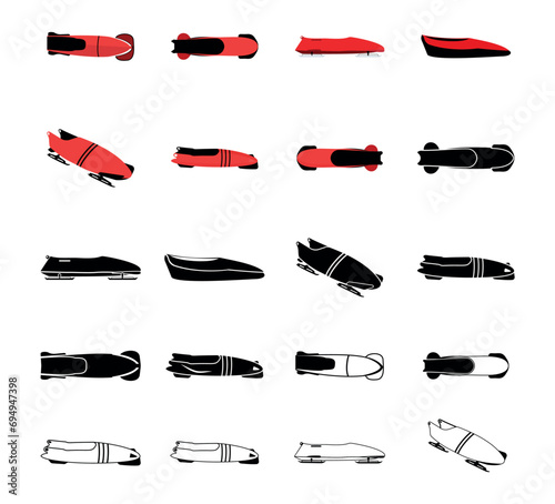 Bobsled Vector Illustration Set With Isolated Clip Art White Background And 
Bobsled Symbol Sport  Ice Equipment Speed, Winner skating, outline And White Background.