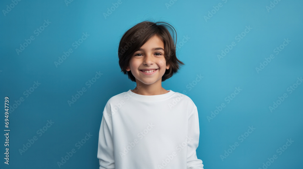 Young caucasian girl with blue eyes standing wearing elegant shirt over studio background, relax profile pose with natural face with confident smile. Young caucasian girl with blue eyes standing wearing elegant shirt over studio background, relax profile pose with natural face with confident smile.