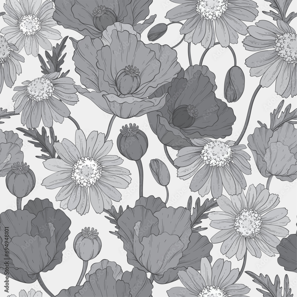custom made wallpaper toronto digitalmonochrome pattern with poppy and chamomile