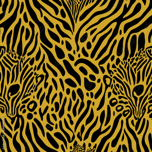 Seamless leopard  tiger  zebra texture  mixed animal print.