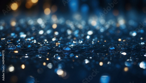 Beautiful glitter blue and yellow lights background. Defocused holidays, bokeh background. Blurred city lights after rain