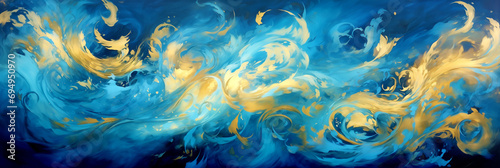 Splashes of blue and gold paint