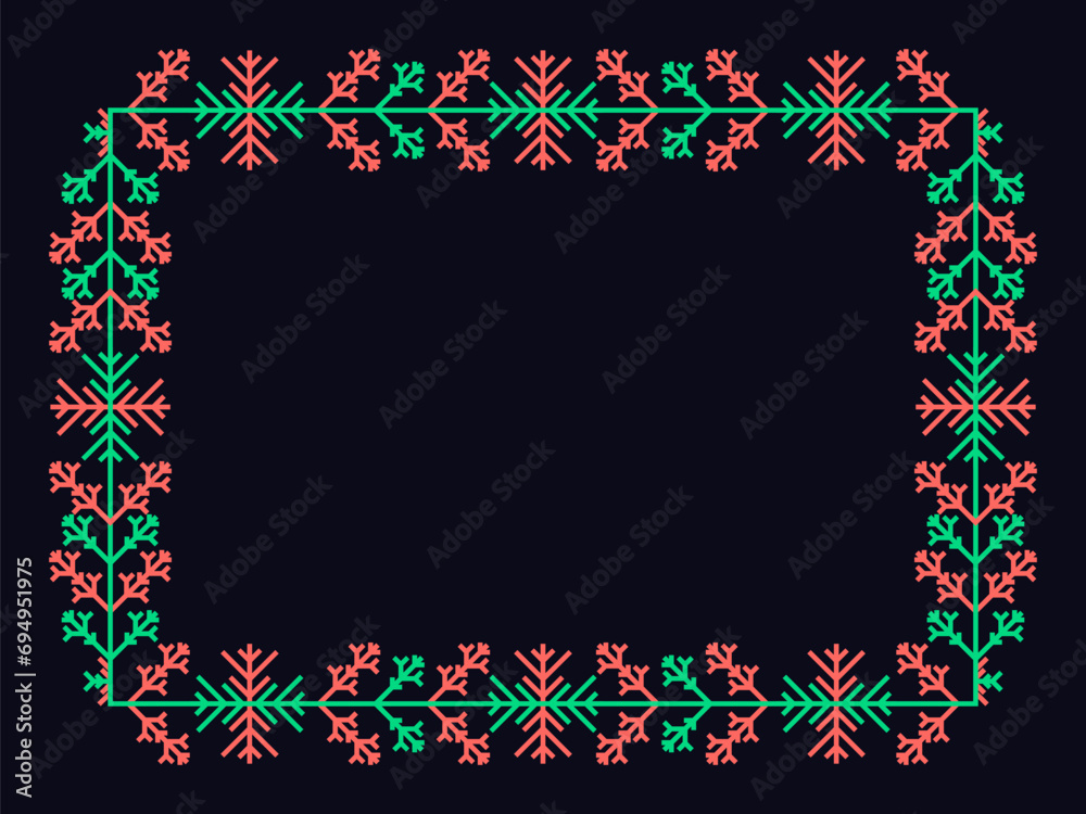 Winter frame with snowflakes with place for text. Winter vintage linear border with snowflake in line art style. Xmas frame template for invitations, flyers and greeting cards. Vector illustration Winter frame with snowflakes with place for text. Winter vintage linear border with snowflake in line art style. Xmas frame template for invitations, flyers and greeting cards. Vector illustration