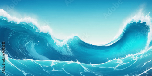 Abstract blue and white water ocean wave and curved line background. Blue wave with liquid fluid ocean texture. Ocean wave banner background.