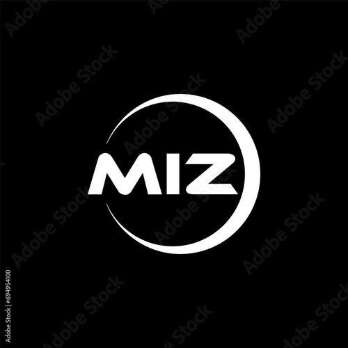 MIZ letter logo design with black background in illustrator, cube logo, vector logo, modern alphabet font overlap style. calligraphy designs for logo, Poster, Invitation, etc.