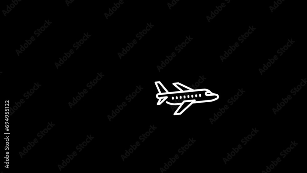 Animation of the silhouette of a flying plane. Air transport or air travel concept. 