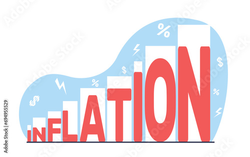 Rising or increasing inflation. Currency devaluation. Percentage rate growing. Ecological crisis. Financial hyperinflation. Prices of goods on world markets growth cartoon flat vector concept