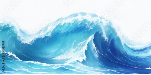 Abstract blue and white water ocean wave and curved line background. Blue wave with liquid fluid ocean texture. Ocean wave banner background.