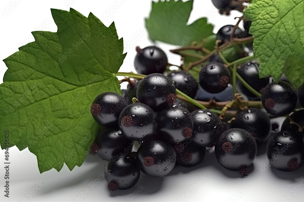 Black currant on background. Juicy black berries, fresh and sweet. Generated AI.