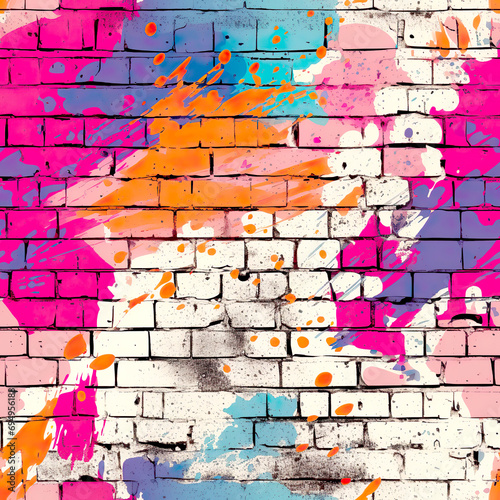 Grunge Graffiti Brick Wall Digital Paper, Seamless Patterns, Digital Texture Background. Generative Ai