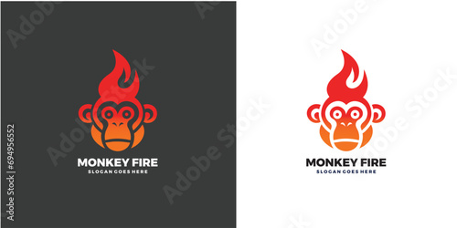 monkey fire face logo design template. photo