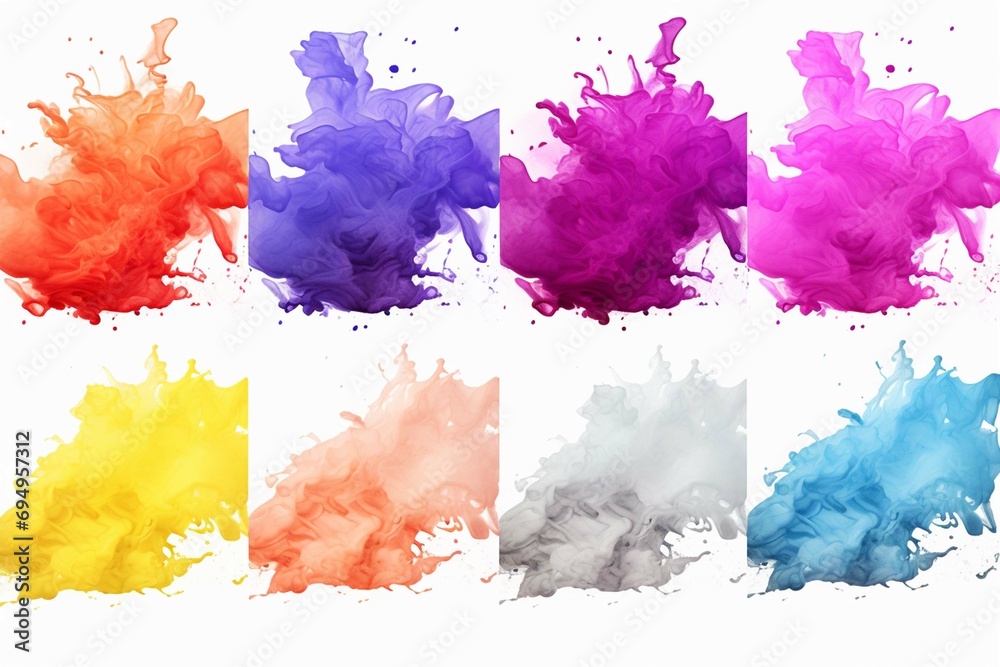Collection set of different color big splashes isolated on white background