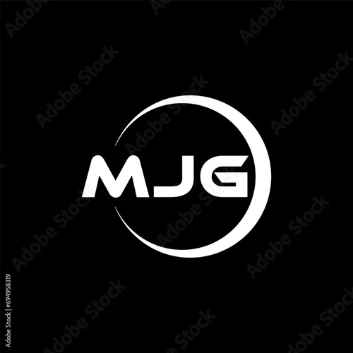 MJG letter logo design with black background in illustrator, cube logo, vector logo, modern alphabet font overlap style. calligraphy designs for logo, Poster, Invitation, etc. photo