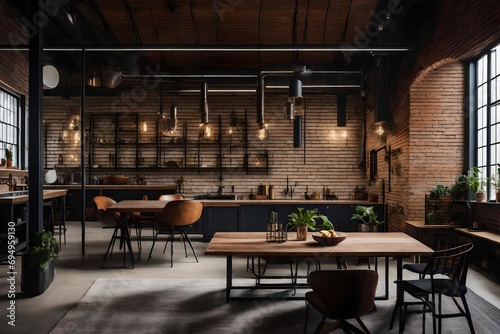 Embrace the raw and urban aesthetic with  brick walls, metal fixtures, and a mix of modern and vintage furniture for an industrial-chic interior.  © Johnny Sins