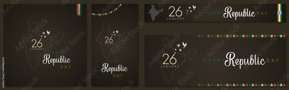 Vector, Happy Republic Day, 26th, January, Indian Republic Day, 3d text, vector Republic Day poster, design, Indian Republic Day celebrations,india gate,banner, poster, post, story, web banner, advert - obrazy, fototapety, plakaty 