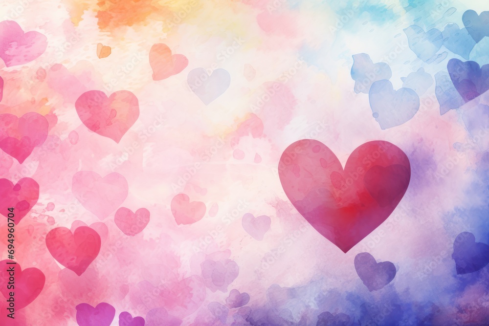 Colorful white heart wallpaper Watercolor background of Valentine's Day concept