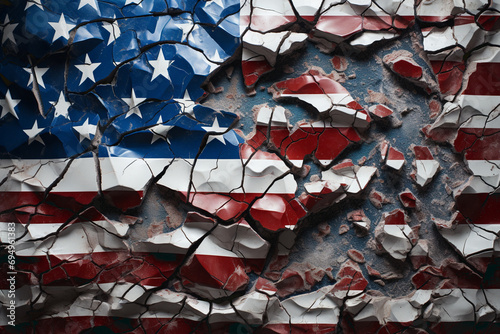 America divided concept, american flag on cracked background. US elections, polarization and division between republicans and democrats, rich and poor, educated and non educated people photo