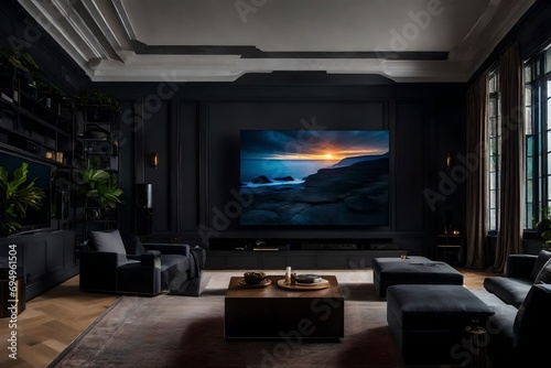 A cutting-edge home theater system with a massive screen. 
