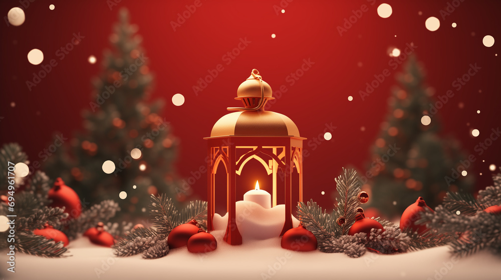 Red background with lantern, Christmas decoration Red background with lantern, Christmas decoration