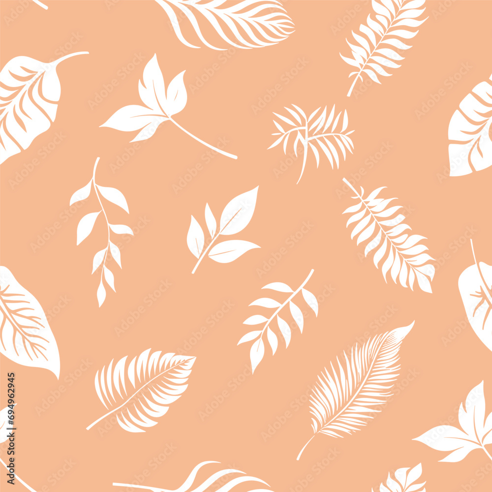 Seamless pattern with tropical leaves. Hand drawn vector illustration. Seamless pattern with tropical leaves. Hand drawn vector illustration.