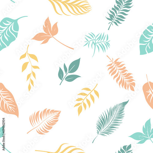 Seamless pattern with tropical leaves. Hand drawn vector illustration. © makstorm