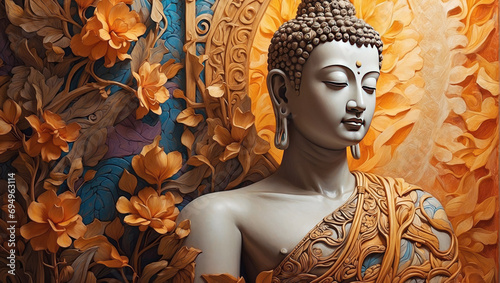 Abstract painting, digital painting, gold element, gold Buddha.