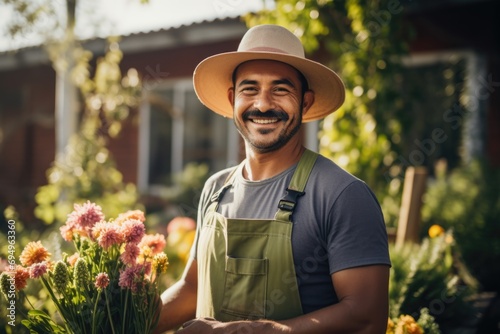 Portrait of a smiling gardener in the backyard